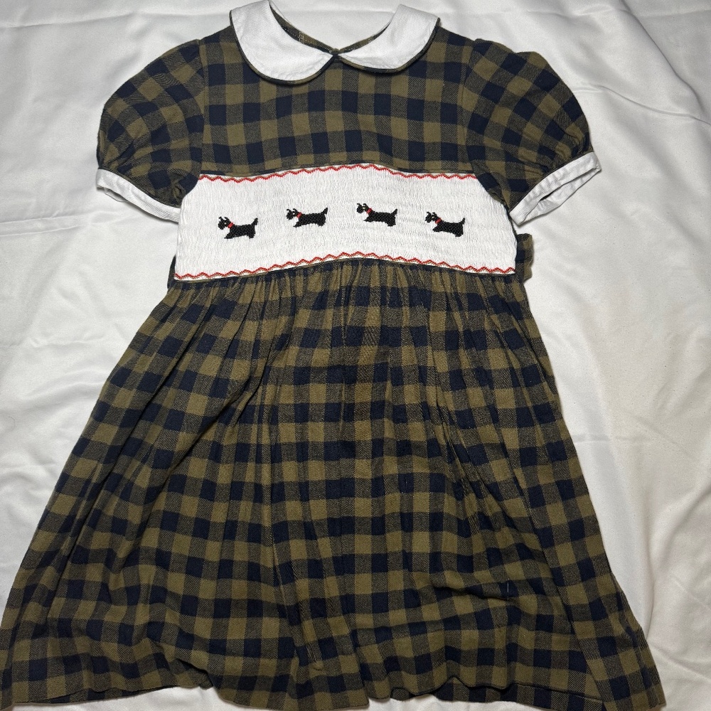 Emily Lacey Black Checkered Dress Girls 5Y Dog Embroidered Bow Party Dress